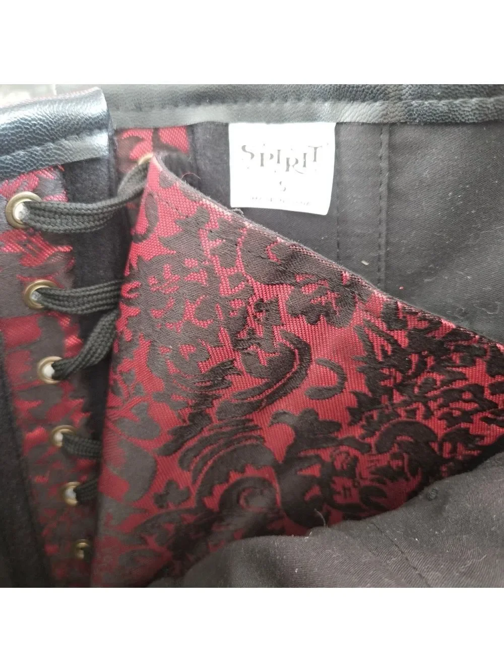 Vintage-Style Women’s Corset Bustier Red & Black Brocade Lace-Up Size Small